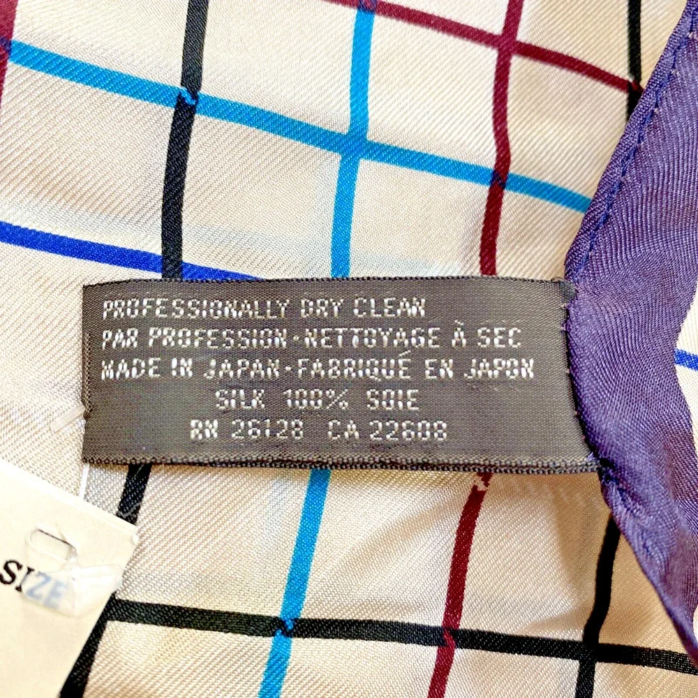 NWT Echo Silk Scarf Neckerchief Sq 22” Blue Beige Multicolor Plaid Check Classic